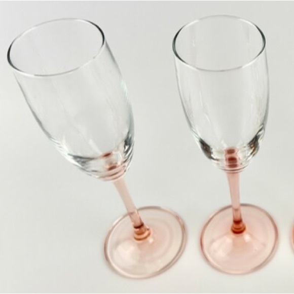 Vintage  Luminarc French Champagne Flute Glasses with Pink Base & Stem. Set of 2 - Picture 4 of 14